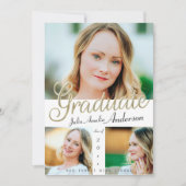 Trendy gouden script overlay drie foto Afstuderen Aankondiging (Voorkant)