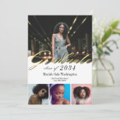 Trendy gouden script vier foto collage Afstuderen (Staand voorkant)