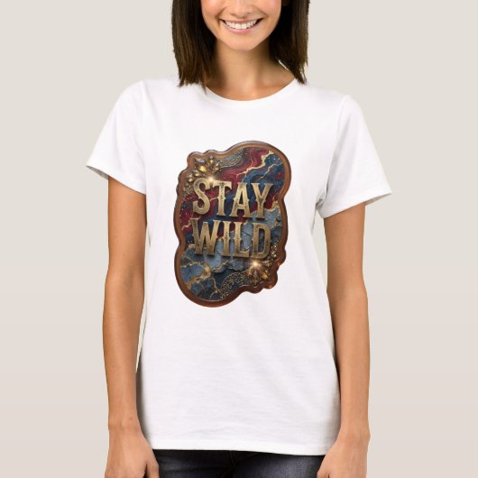Trendy Gouden STAY WILD Statement T-shirt (Voorkant)
