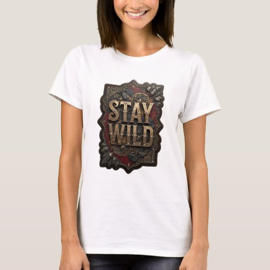 Trendy Gouden STAY WILD Statement T-shirt v2 (Voorkant)