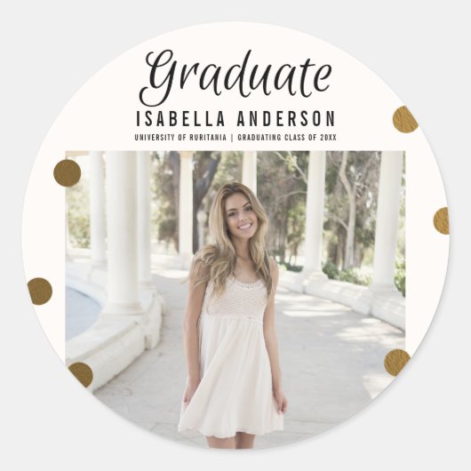 Trendy Gouden Stippen & Strepen Modern Graduation  Ronde Sticker (Voorkant)