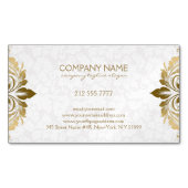 Trendy gouden swirly kant op pluche witte damast visitekaartje magneet (Voorkant)