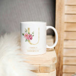 Trendy Gouden Waterverf Bloemenletter U | Monogram Koffiemok<br><div class="desc">Trendy Gouden Waterverf Bloemenletter U | Monogram</div>