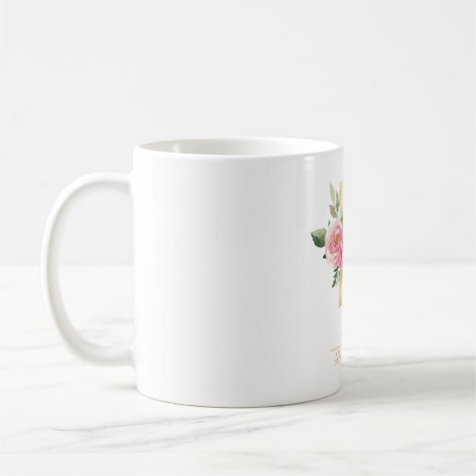 Trendy gouden Waterverf bloemletter E | Monogram Koffiemok (Links)