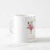 Trendy gouden Waterverf bloemletter F | Monogram Koffiemok (Voorkant links)