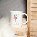 Trendy gouden Waterverf bloemletter F | Monogram Koffiemok<br><div class="desc">Trendy gouden Waterverf bloemletter F | Monogram</div>