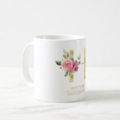 Trendy gouden Waterverf bloemletter H | Monogram Koffiemok (Voorkant links)