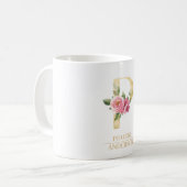 Trendy gouden Waterverf bloemletter P | Monogram Koffiemok (Voorkant links)