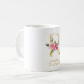 Trendy gouden Waterverf bloemletter R | Monogram Koffiemok (Voorkant links)