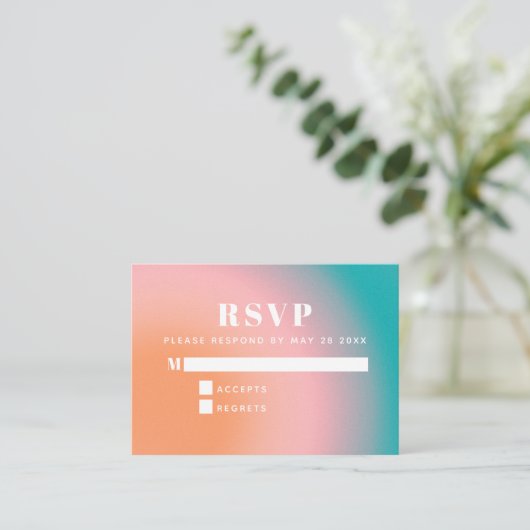 Trendy  Gradient Blauwgroen Coral RSVP Informatiekaartje (Staand voorkant)