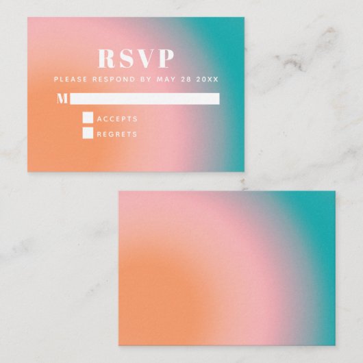 Trendy  Gradient Blauwgroen Coral RSVP Informatiekaartje (Voorkant / Achterkant)