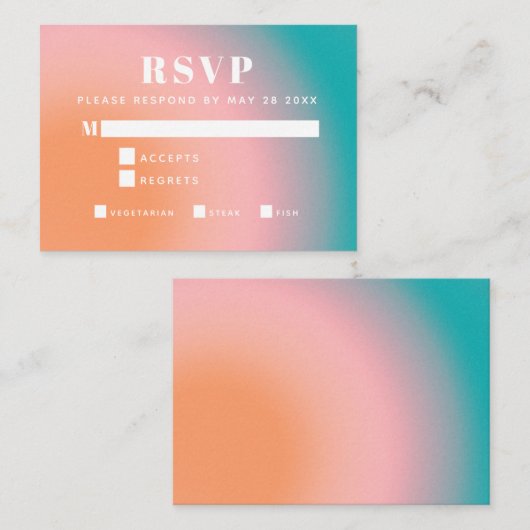 Trendy  gradiënt Blauwgroen koraalmeel RSVP Informatiekaartje (Voorkant / Achterkant)