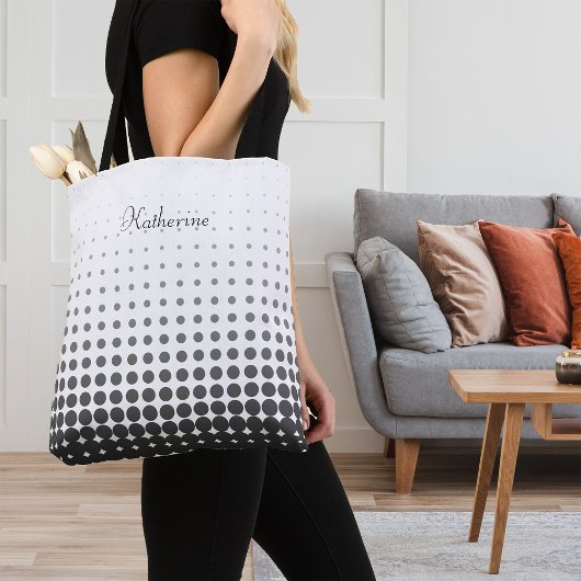 Trendy Gradient Polka Dots Aangepaste naam Tote Bag