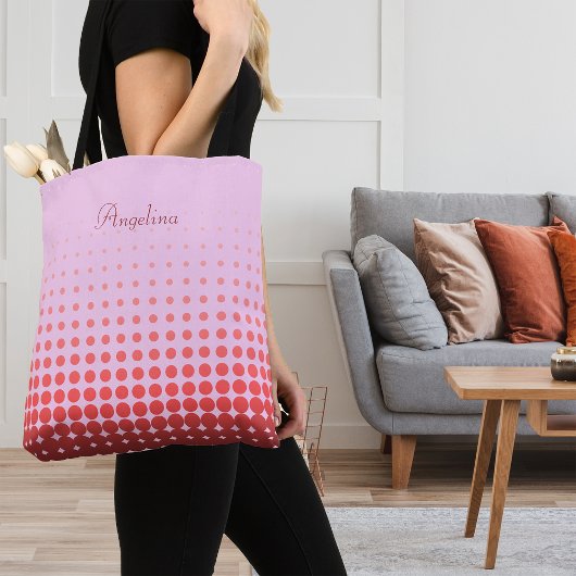 Trendy Gradient Polka Dots Aangepaste naam Tote Bag
