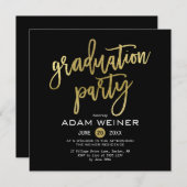 Trendy Graduation Party Invitation Faux Gold Kaart (Voorkant / Achterkant)