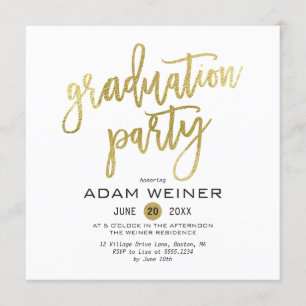 Trendy Graduation Party Invitation Faux Gold Kaart