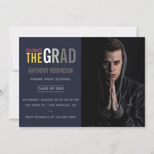 Trendy Graduation Party Invitation foto Kaart (Voorkant)