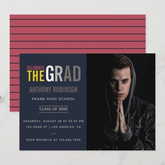 Trendy Graduation Party Invitation foto Kaart (Voorkant / Achterkant)