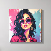 Trendy Graffiti Canvas Art Chic Vrouw met Bril (Voorkant)