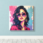 Trendy Graffiti Canvas Art Chic Vrouw met Bril Afdruk (Insitu (Houten vloer))