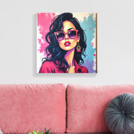 Trendy Graffiti Canvas Art Chic Vrouw met Bril Afdruk