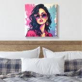 Trendy Graffiti Canvas Art Chic Vrouw met Bril Afdruk (Insitu (Slaapkamer))