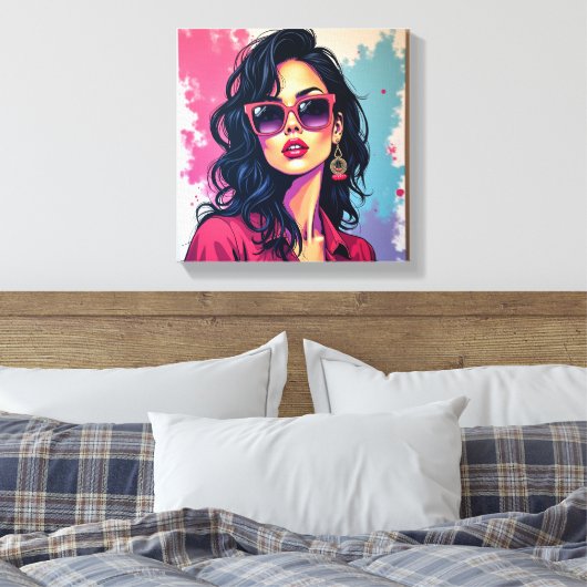 Trendy Graffiti Canvas Art Chic Vrouw met Bril Afdruk (Insitu (Slaapkamer))
