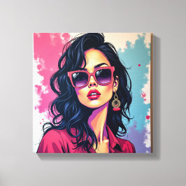 Trendy Graffiti Canvas Art Chic Vrouw met Bril Afdruk