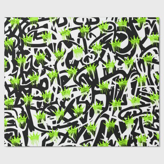Trendy Graffiti Crown Patroon Groen Zwart Cadeaupapier (Vlak)