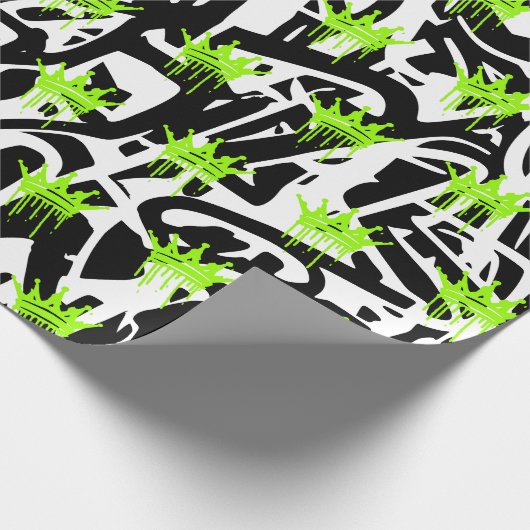 Trendy Graffiti Crown Patroon Groen Zwart Cadeaupapier (Hoek)