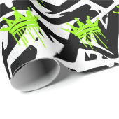 Trendy Graffiti Crown Patroon Groen Zwart Cadeaupapier (Rol Hoek)