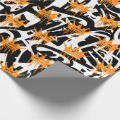 Trendy Graffiti Crown Pattern Sinaasappel Zwart Cadeaupapier (Hoek)
