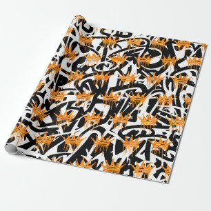 Trendy Graffiti Kroon Patroon Oranje Zwart Cadeaupapier