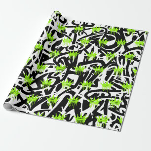Trendy Graffiti Kroonpatroon Groen Zwart  Cadeaupapier