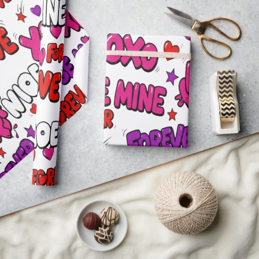 Trendy graffiti-strip-comic "Be Mine" typografie Cadeaupapier (Crafts)