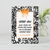 Trendy Graffiti Urban Crown Sinaasappel Zwart Bedankkaart (Staand voorkant)