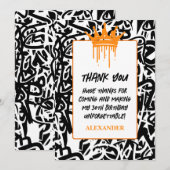 Trendy Graffiti Urban Crown Sinaasappel Zwart Bedankkaart (Voorkant / Achterkant)