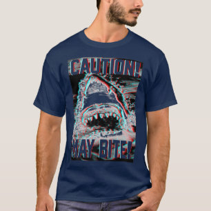 Trendy Grafische Haaienaanval Waarschuwing Kan Bij T-shirt