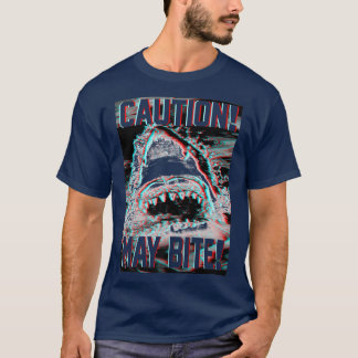 Trendy Grafische Haaienaanval Waarschuwing Kan Bij T-shirt