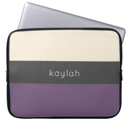 Trendy Grape Color Block Pattern met naam Laptop Sleeve