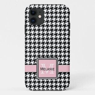 Trendy Graphic Houndstooth met Custom Monogram Case-Mate iPhone Case