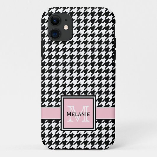 Trendy Graphic Houndstooth met Custom Monogram Case-Mate iPhone Case (Achterkant)