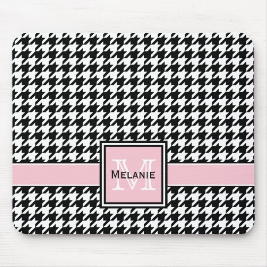 Trendy Graphic Houndstooth met Custom Monogram Muismat (Voorkant)