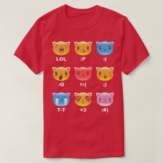 Trendy Graphic Kitten Emotion Emojis T-shirt (Design voorkant)