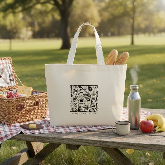 Trendy graphic print black and white tote bag