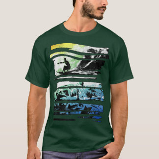 Trendy Graphic Surf Shark Shredded Panels T-shirt