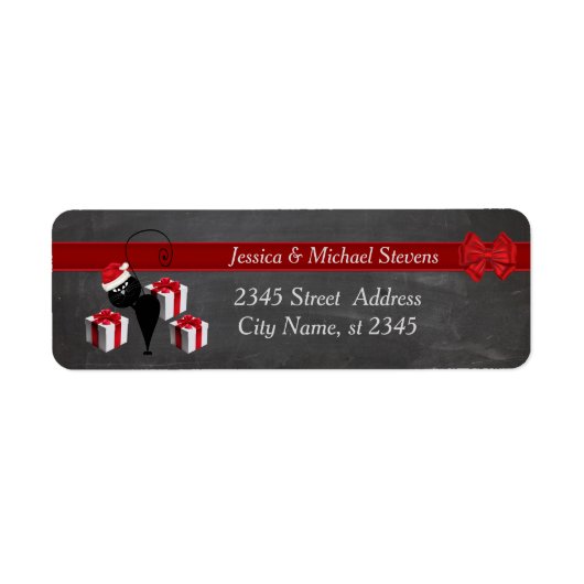 Trendy grappige feestdag cartoon Santa cat-kalkboa Etiket (Voorkant)