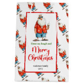 Trendy grappige Kerstman waterverf Kerstmis Medium Cadeauzakje (Achterkant)