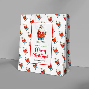 Trendy grappige Kerstman waterverf Kerstmis Medium Cadeauzakje