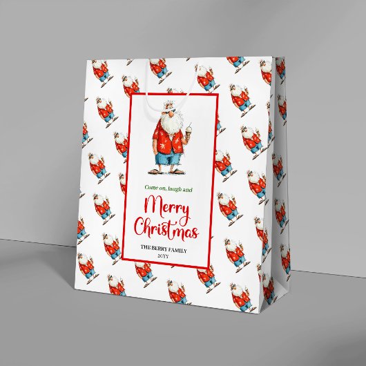 Trendy grappige Kerstman waterverf Kerstmis Medium Cadeauzakje